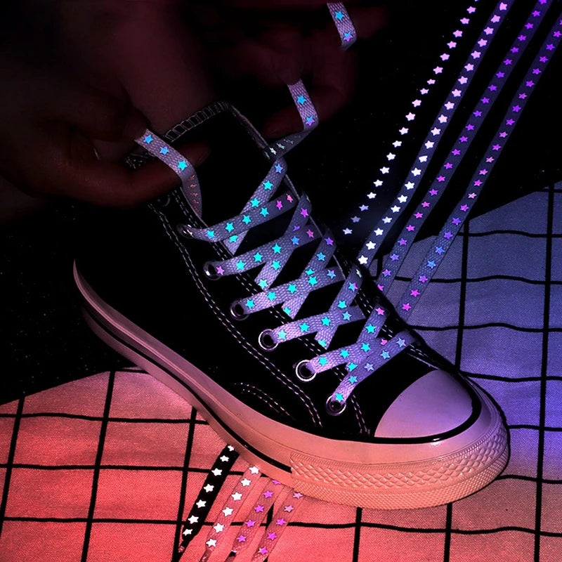Colorful Reflective Shoe Lace Flat Night Running Party Star Shoelace
