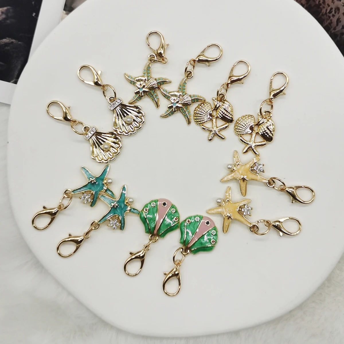 5PCS Rhinestone Starfish Shoe Pendants Shoelaces Charms DIY Shell Clips