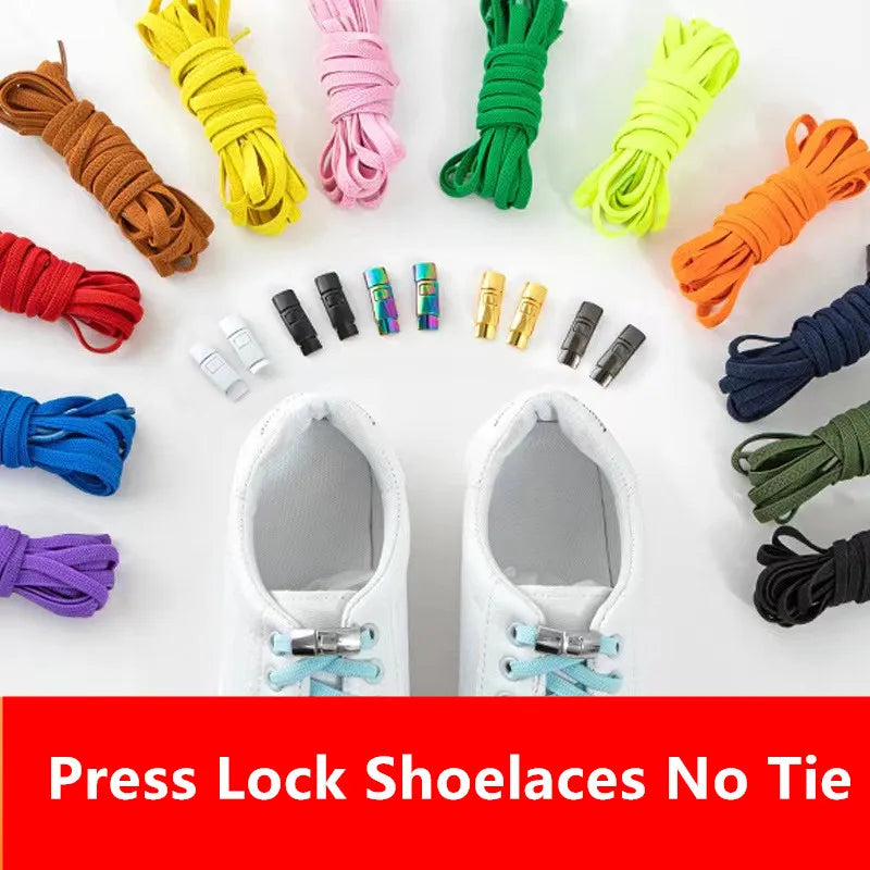 Lazy Quick Metal Press Lock Elastic No Tie Shoelaces Kids Adult