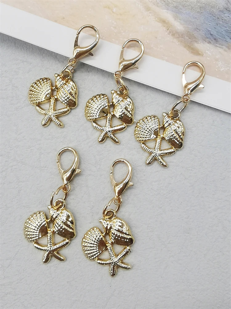 5PCS Rhinestone Starfish Shoe Pendants Shoelaces Charms DIY Shell Clips