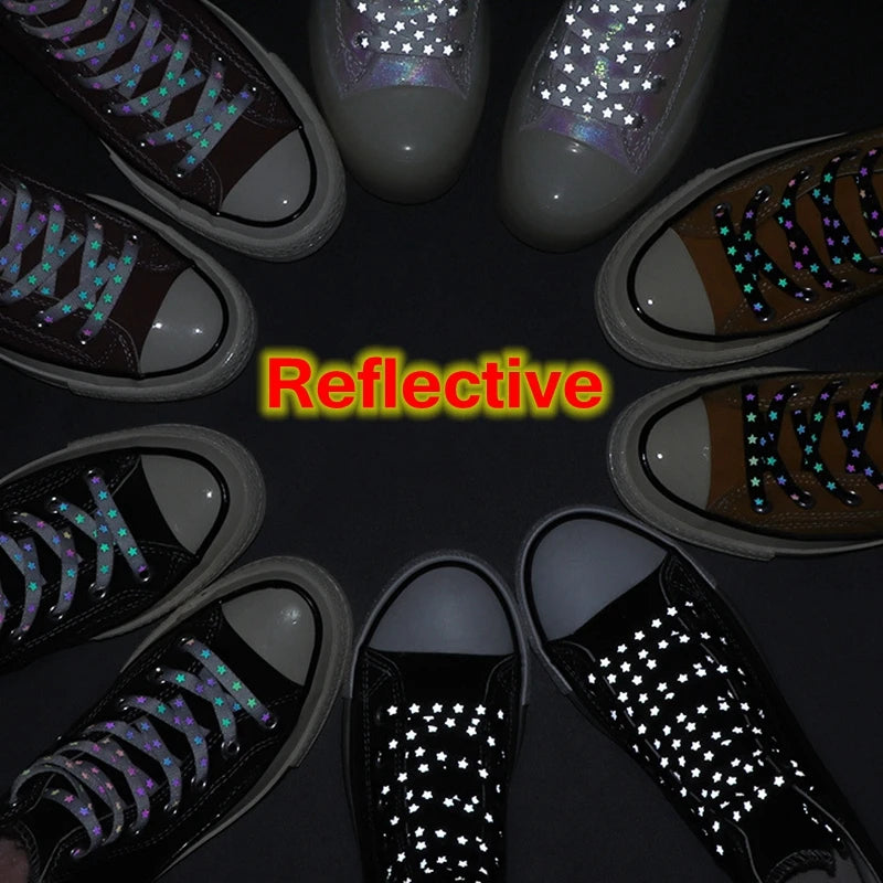 Colorful Reflective Shoe Lace Flat Night Running Party Star Shoelace