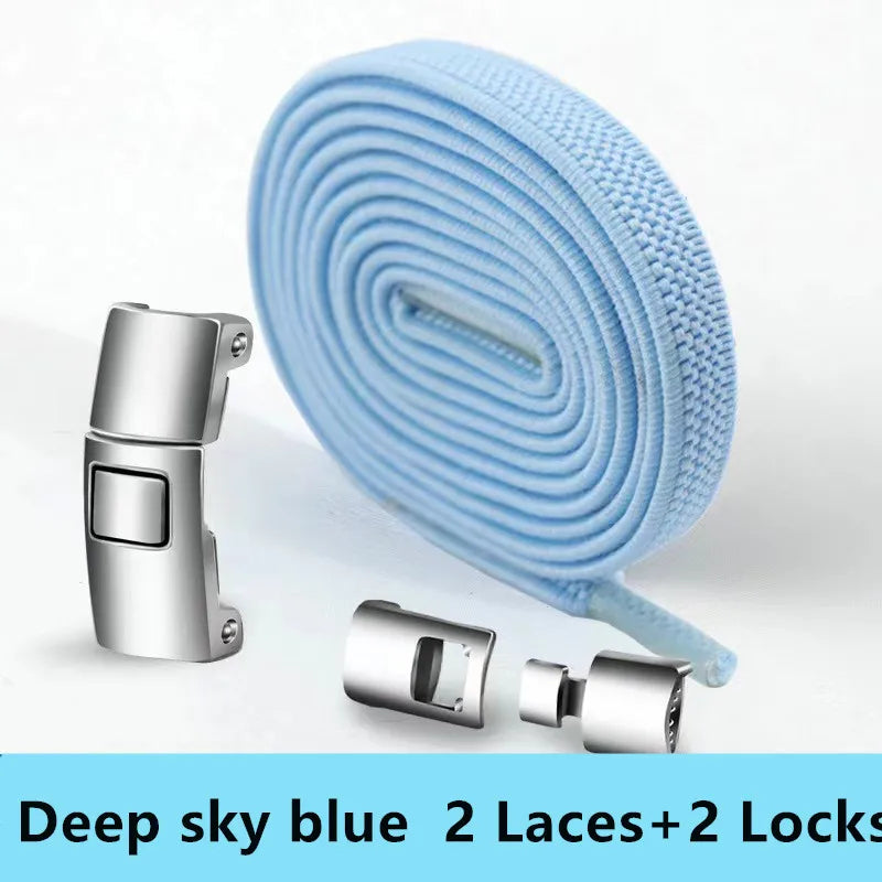 Lazy Quick Metal Press Lock Elastic No Tie Shoelaces Kids Adult