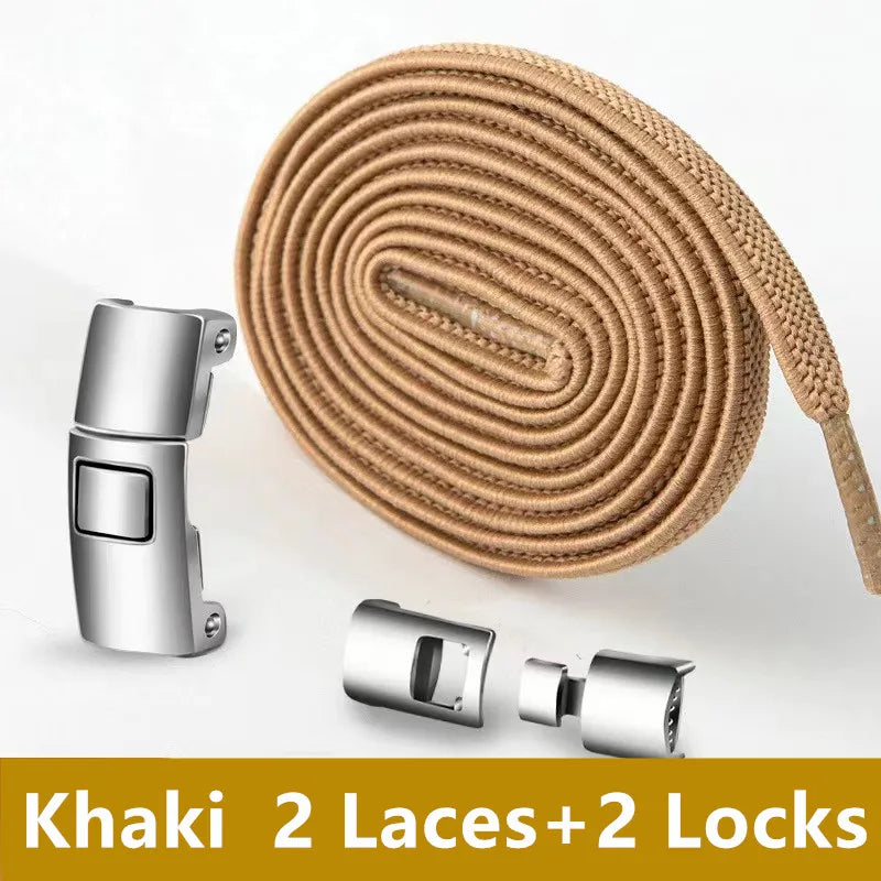 Lazy Quick Metal Press Lock Elastic No Tie Shoelaces Kids Adult
