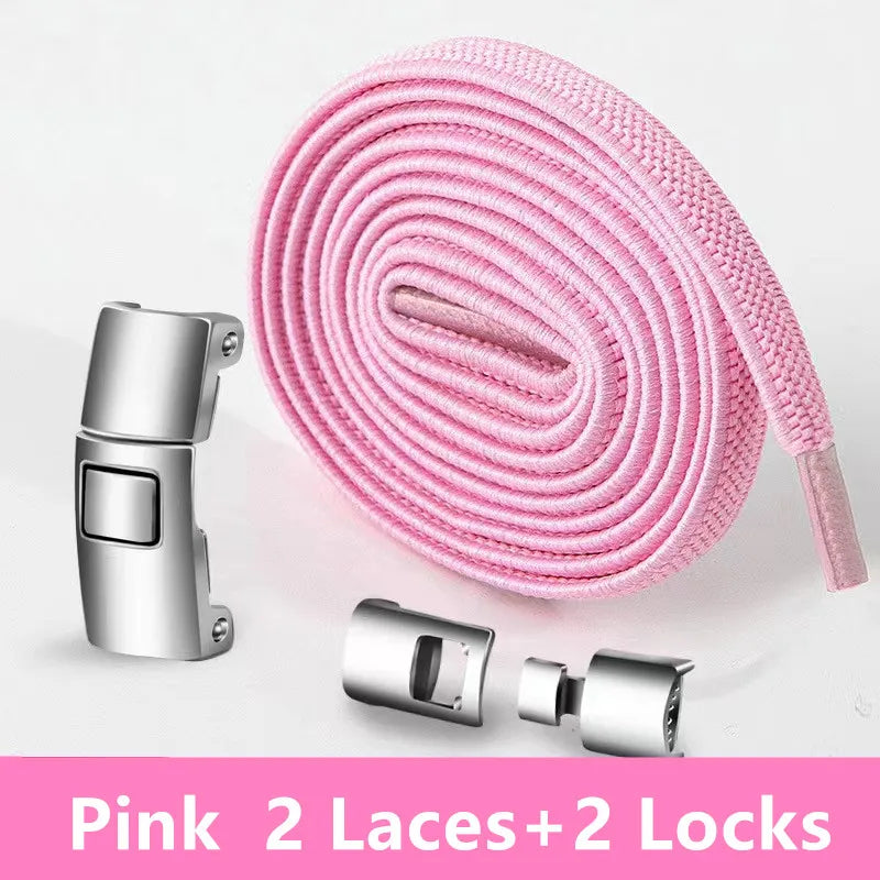 Lazy Quick Metal Press Lock Elastic No Tie Shoelaces Kids Adult