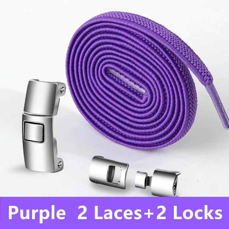 Lazy Quick Metal Press Lock Elastic No Tie Shoelaces Kids Adult
