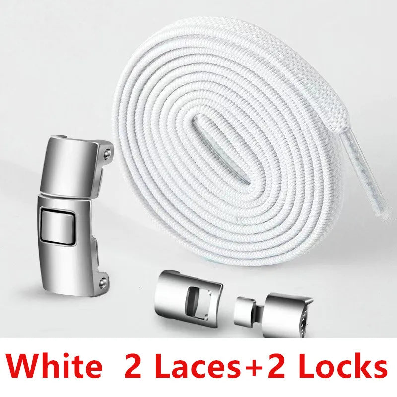 Lazy Quick Metal Press Lock Elastic No Tie Shoelaces Kids Adult