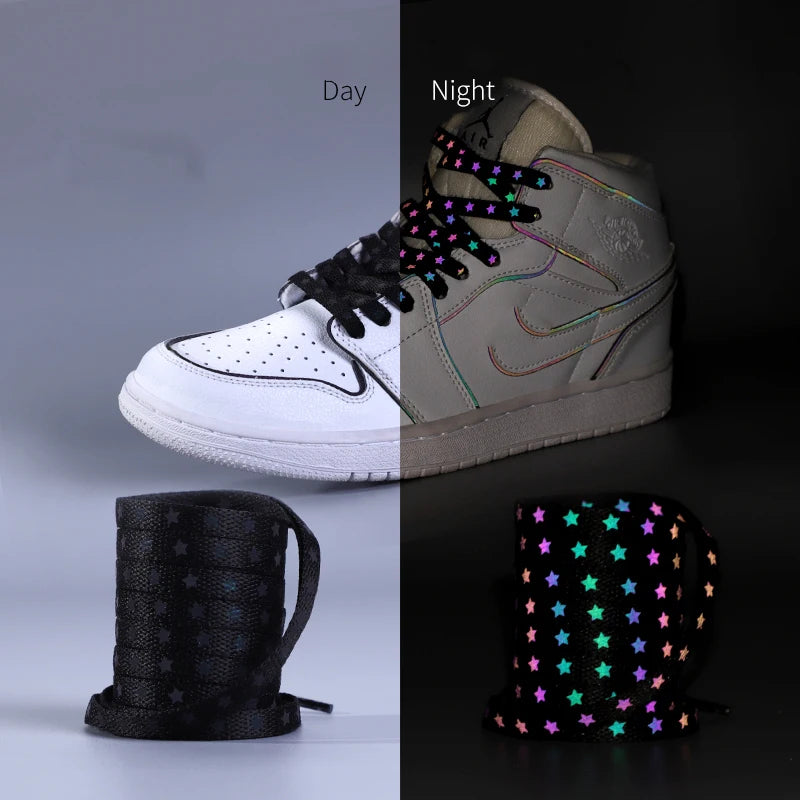 Colorful Reflective Shoe Lace Flat Night Running Party Star Shoelace