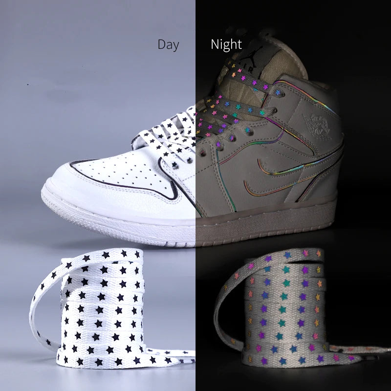 Colorful Reflective Shoe Lace Flat Night Running Party Star Shoelace