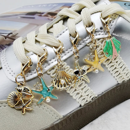 5PCS Rhinestone Starfish Shoe Pendants Shoelaces Charms DIY Shell Clips