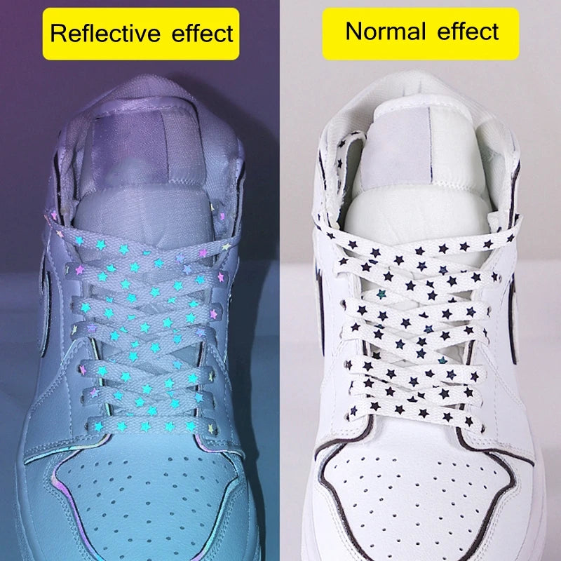 Colorful Reflective Shoe Lace Flat Night Running Party Star Shoelace