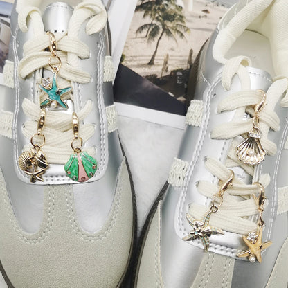 5PCS Rhinestone Starfish Shoe Pendants Shoelaces Charms DIY Shell Clips