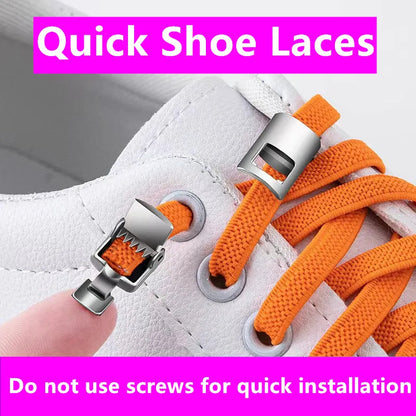 Lazy Quick Metal Press Lock Elastic No Tie Shoelaces Kids Adult
