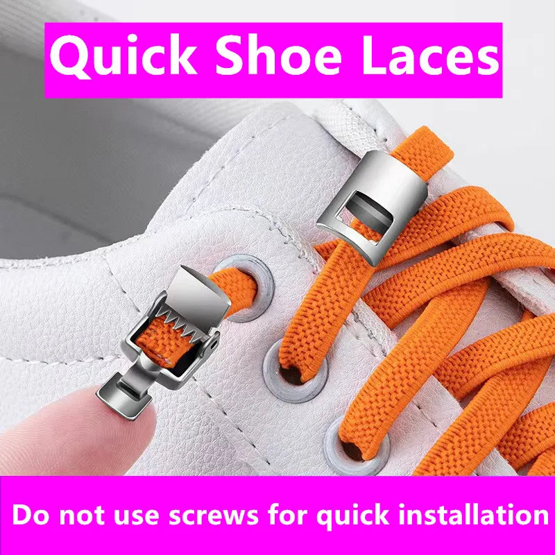 Lazy Quick Metal Press Lock Elastic No Tie Shoelaces Kids Adult