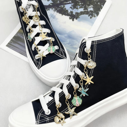 5PCS Rhinestone Starfish Shoe Pendants Shoelaces Charms DIY Shell Clips