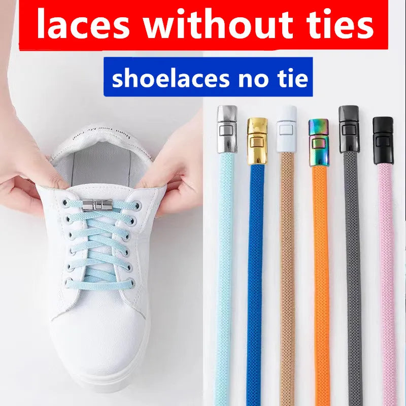 Lazy Quick Metal Press Lock Elastic No Tie Shoelaces Kids Adult