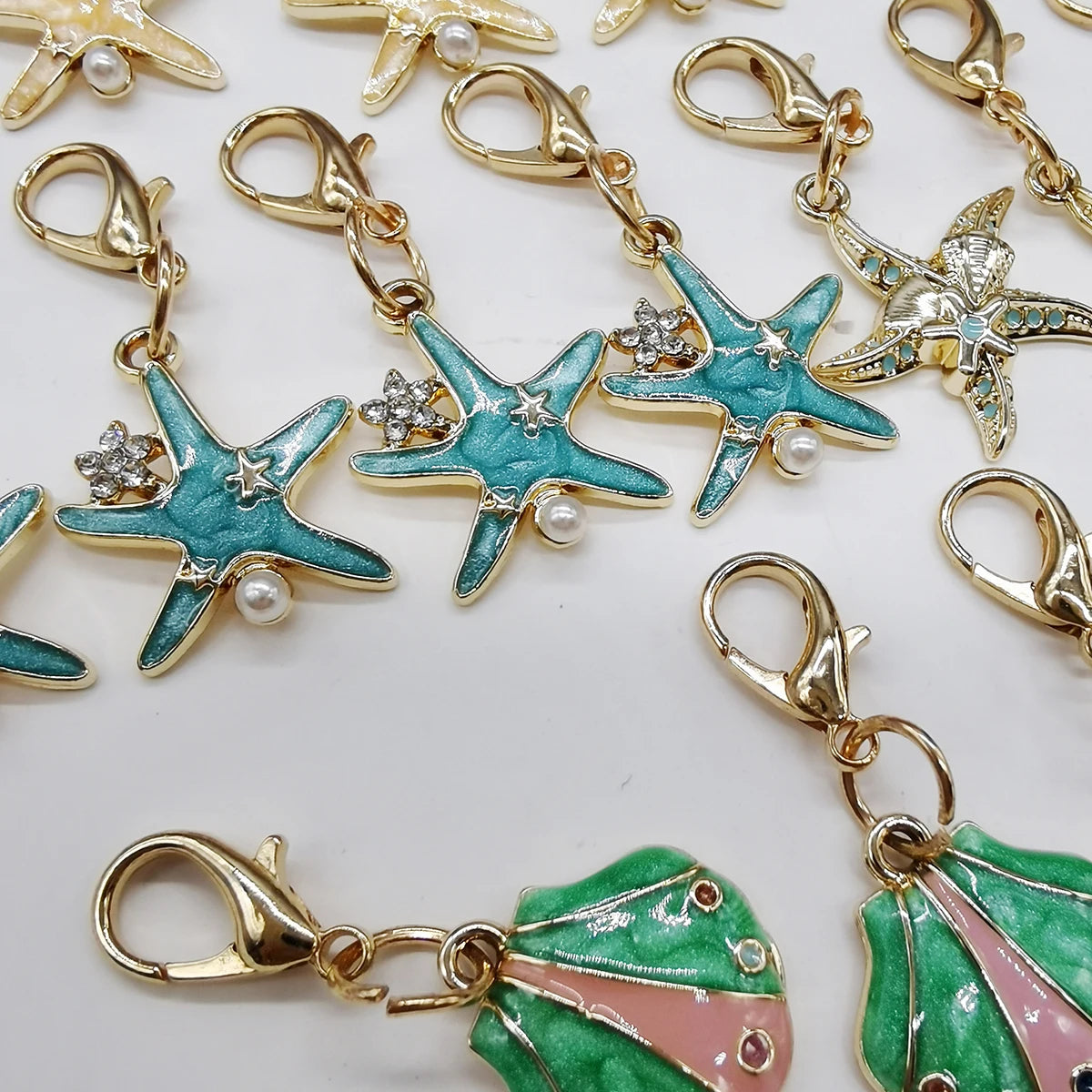 5PCS Rhinestone Starfish Shoe Pendants Shoelaces Charms DIY Shell Clips