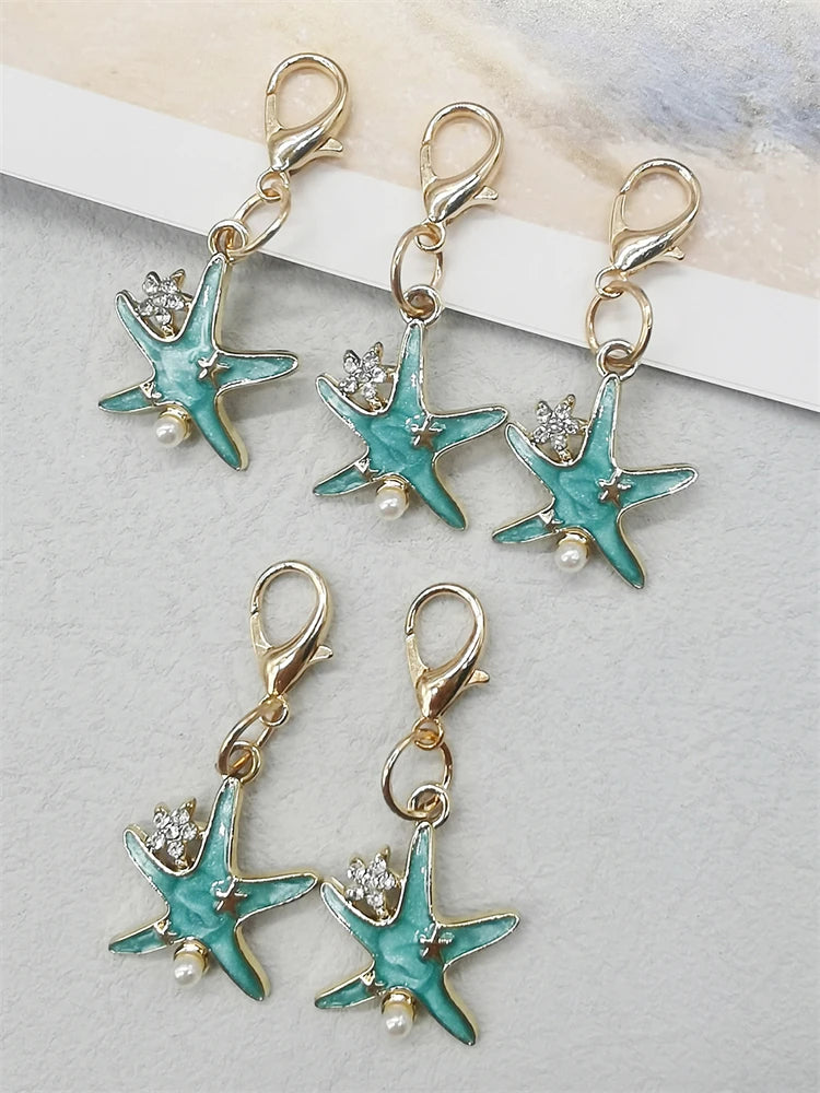 5PCS Rhinestone Starfish Shoe Pendants Shoelaces Charms DIY Shell Clips