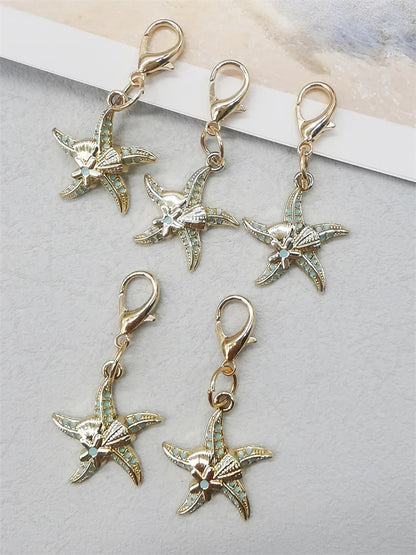 5PCS Rhinestone Starfish Shoe Pendants Shoelaces Charms DIY Shell Clips