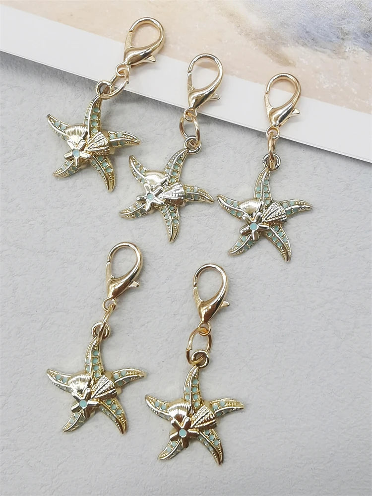 5PCS Rhinestone Starfish Shoe Pendants Shoelaces Charms DIY Shell Clips
