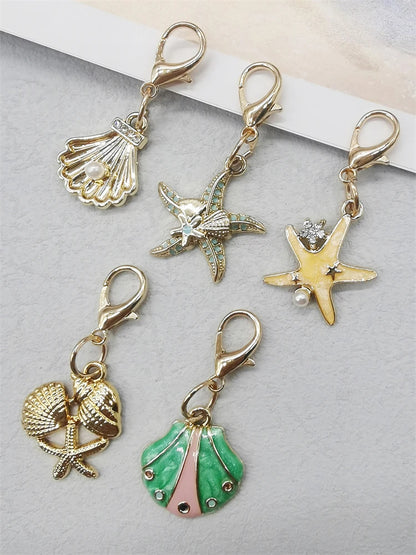 5PCS Rhinestone Starfish Shoe Pendants Shoelaces Charms DIY Shell Clips