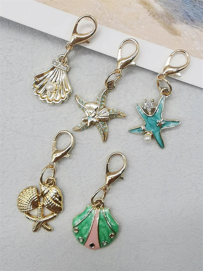 5PCS Rhinestone Starfish Shoe Pendants Shoelaces Charms DIY Shell Clips