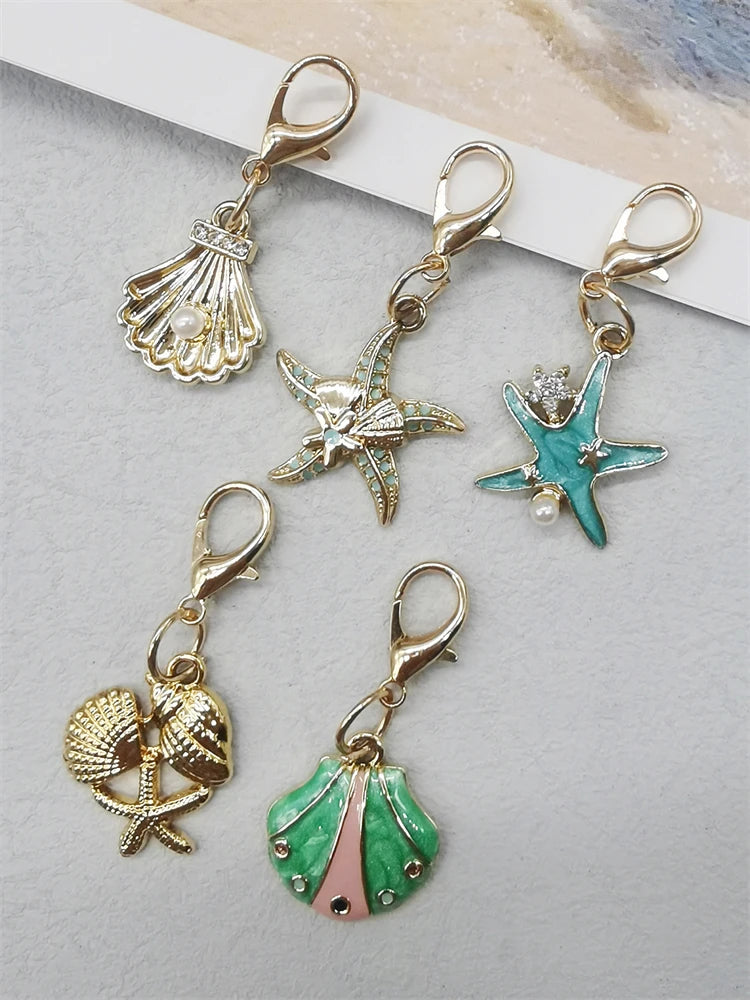 5PCS Rhinestone Starfish Shoe Pendants Shoelaces Charms DIY Shell Clips