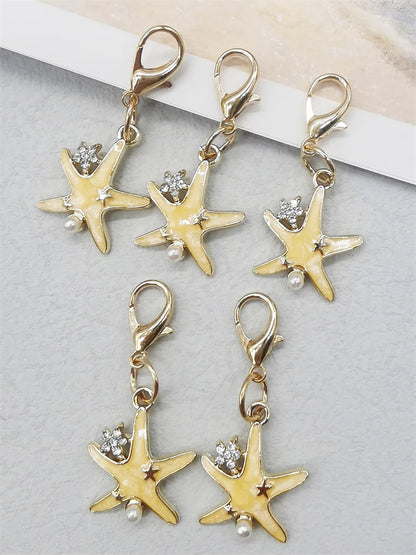 5PCS Rhinestone Starfish Shoe Pendants Shoelaces Charms DIY Shell Clips
