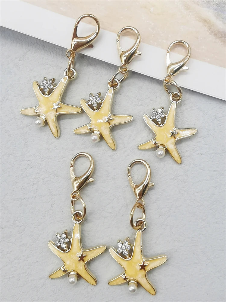 5PCS Rhinestone Starfish Shoe Pendants Shoelaces Charms DIY Shell Clips