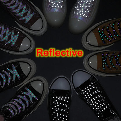 Colorful Reflective Shoe Lace Flat Night Running Party Star Shoelace