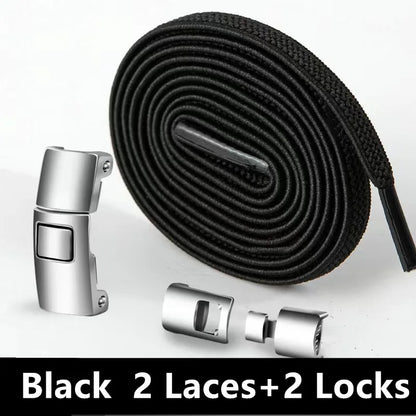 Lazy Quick Metal Press Lock Elastic No Tie Shoelaces Kids Adult