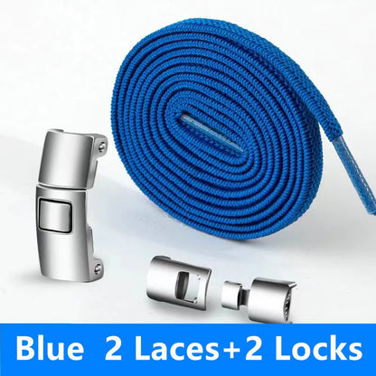 Lazy Quick Metal Press Lock Elastic No Tie Shoelaces Kids Adult