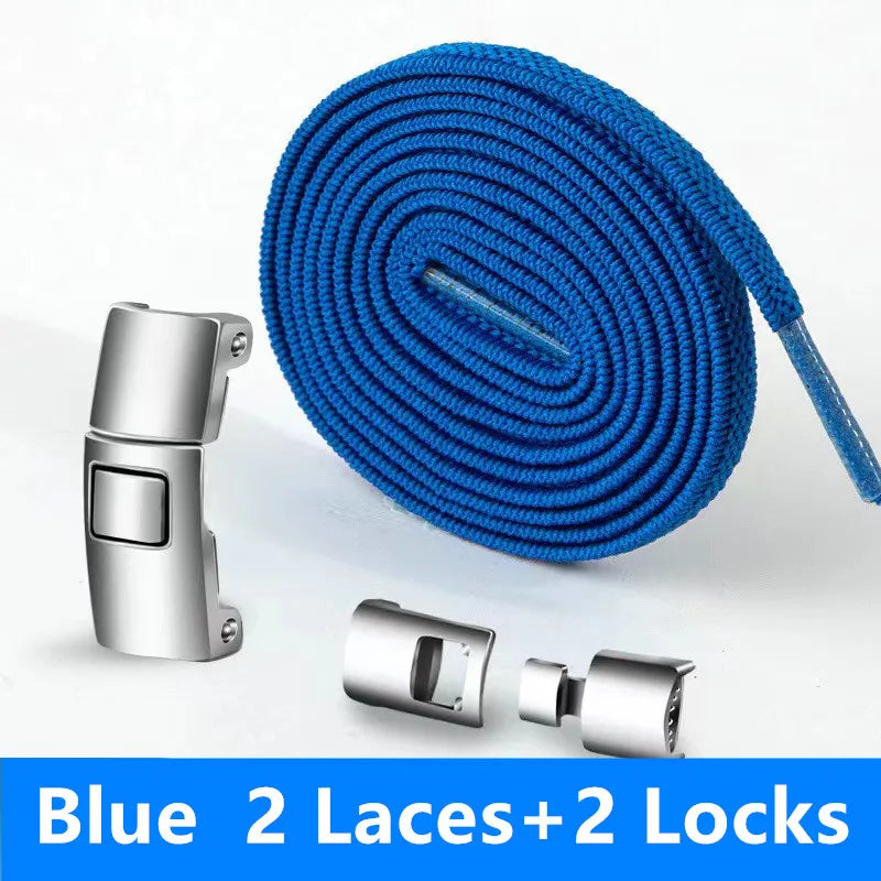 Lazy Quick Metal Press Lock Elastic No Tie Shoelaces Kids Adult