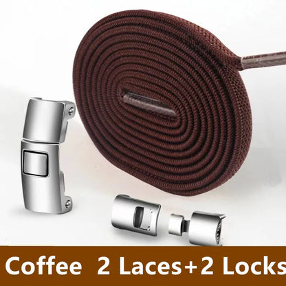 Lazy Quick Metal Press Lock Elastic No Tie Shoelaces Kids Adult
