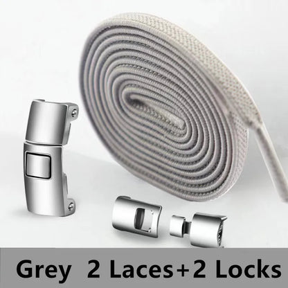 Lazy Quick Metal Press Lock Elastic No Tie Shoelaces Kids Adult