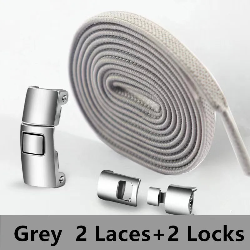 Lazy Quick Metal Press Lock Elastic No Tie Shoelaces Kids Adult