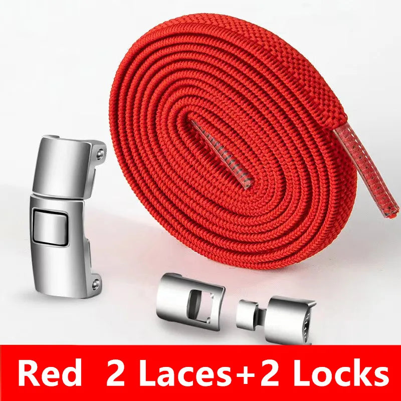 Lazy Quick Metal Press Lock Elastic No Tie Shoelaces Kids Adult