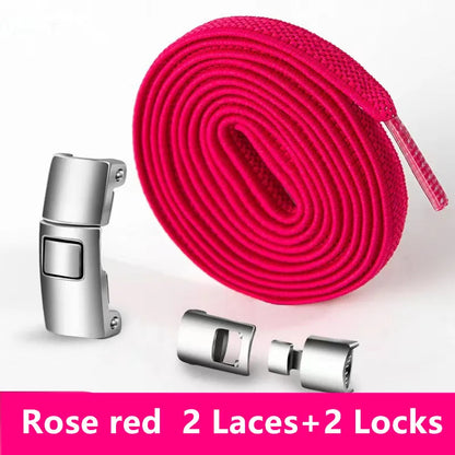 Lazy Quick Metal Press Lock Elastic No Tie Shoelaces Kids Adult