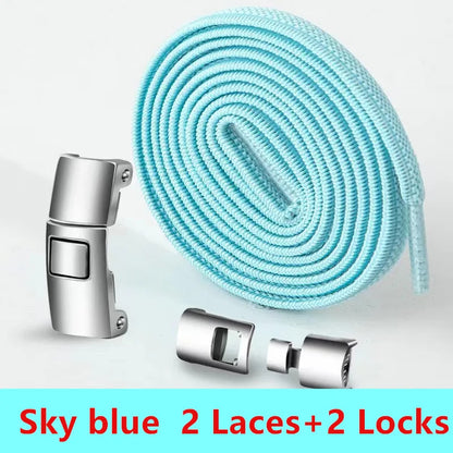 Lazy Quick Metal Press Lock Elastic No Tie Shoelaces Kids Adult