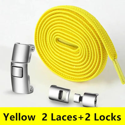 Lazy Quick Metal Press Lock Elastic No Tie Shoelaces Kids Adult