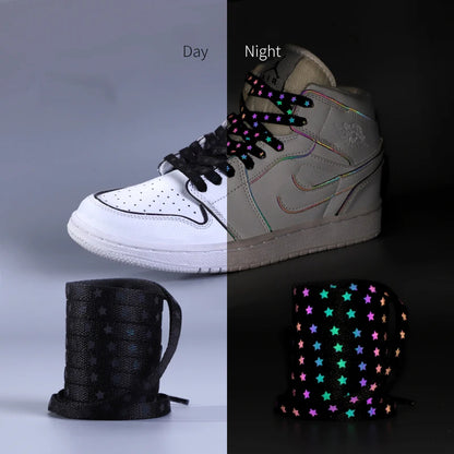 Colorful Reflective Shoe Lace Flat Night Running Party Star Shoelace