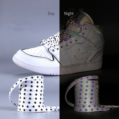 Colorful Reflective Shoe Lace Flat Night Running Party Star Shoelace