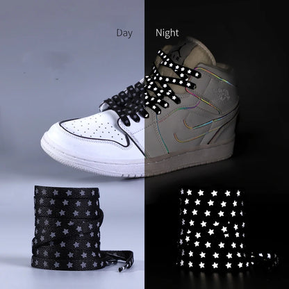 Colorful Reflective Shoe Lace Flat Night Running Party Star Shoelace