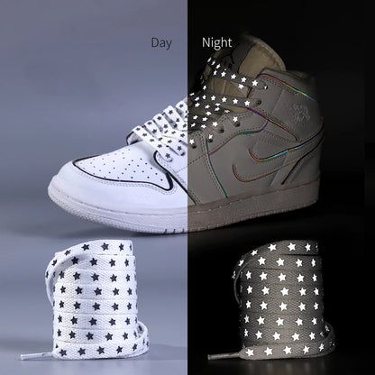 Colorful Reflective Shoe Lace Flat Night Running Party Star Shoelace