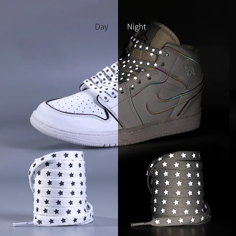 Colorful Reflective Shoe Lace Flat Night Running Party Star Shoelace